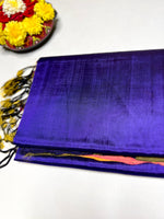 Load image into Gallery viewer, Handwoven Silk Cotton Saree - Royal Midnight Blue + Bright Sun
