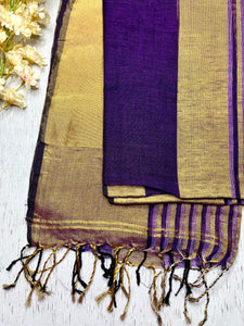 Handwoven Linen Saree - Persian Violet + Gold