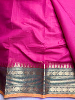 Load image into Gallery viewer, Chettinad Cotton Saree - Cerise Pink + Spicy Green
