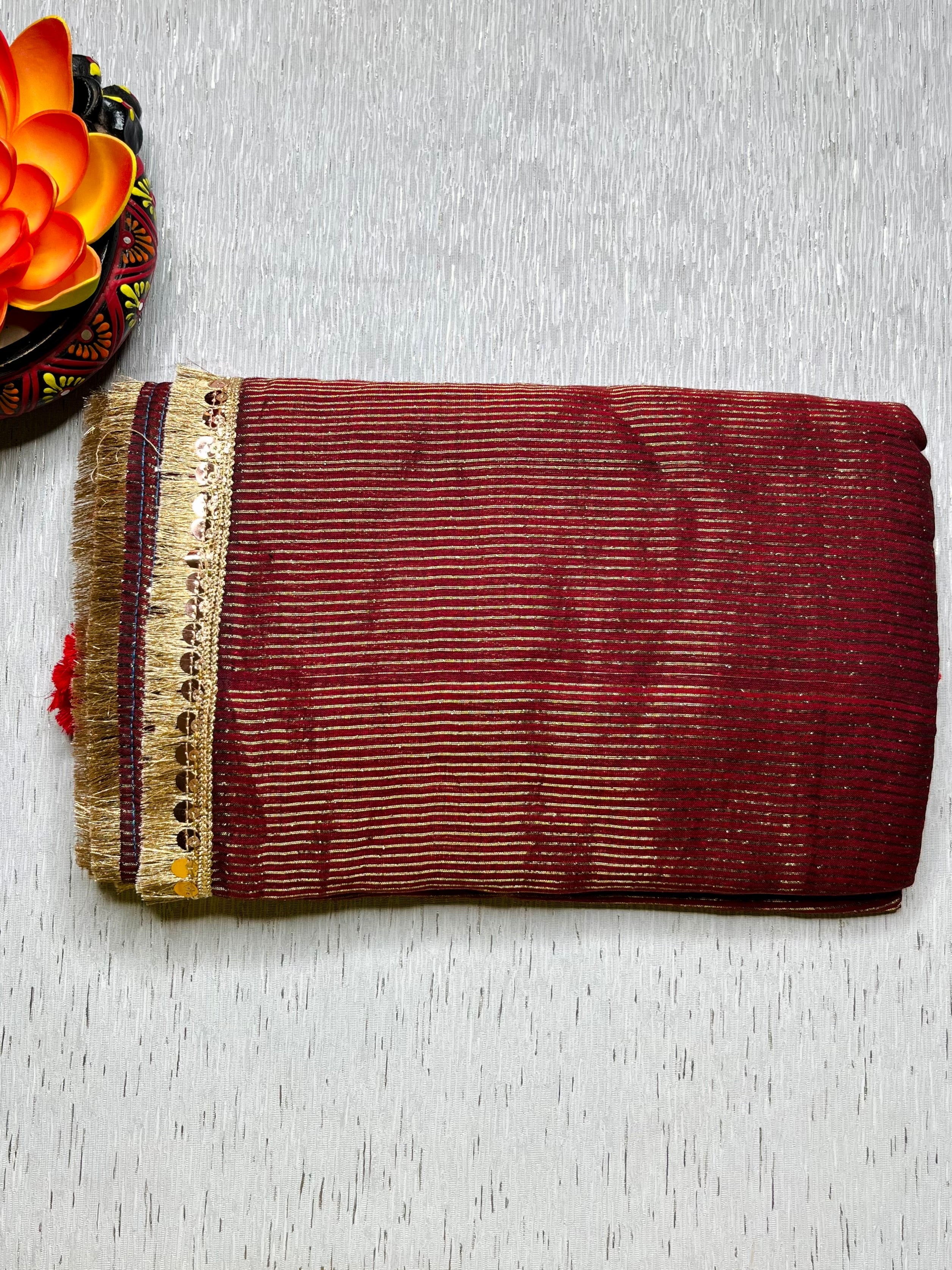 Handwoven Cotton Saree -  Persian Brown + Gold