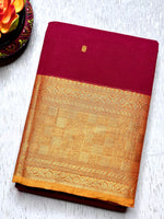Load image into Gallery viewer, Chettinad Cotton Saree - Flush Maroon + Apricot yellow
