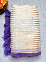 Load image into Gallery viewer, Handwoven Cotton Saree - Pearl White + Royal Purple
