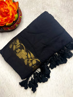 Load image into Gallery viewer, Handwoven Cotton Saree - Pearl Black + Golden Zari
