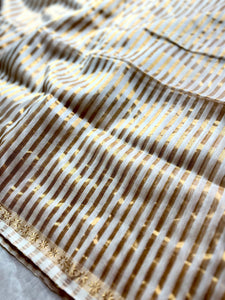 Handwoven Maheshwari Silk Cotton Saree - Ice White + Gold