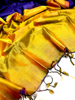 Load image into Gallery viewer, Handwoven Silk Cotton Saree - Royal Midnight Blue + Bright Sun
