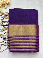 Load image into Gallery viewer, Handwoven Linen Saree - Persian Violet + Gold
