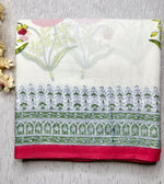 Load image into Gallery viewer, Handblock Printed Cotton Saree -  Titan White + Soft Green

