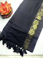 Load image into Gallery viewer, Handwoven Cotton Saree - Pearl Black + Golden Zari
