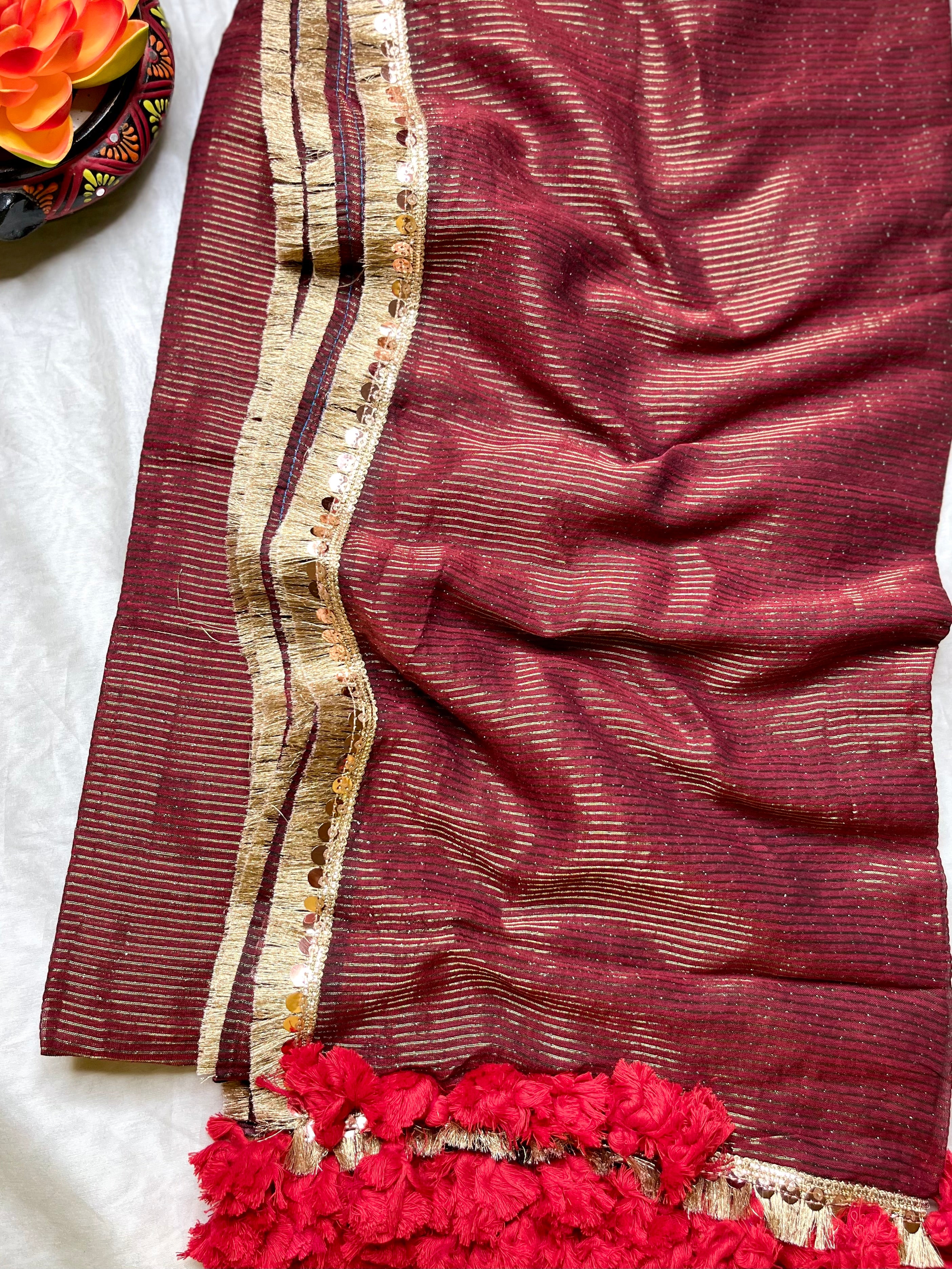 Handwoven Cotton Saree -  Persian Brown + Gold