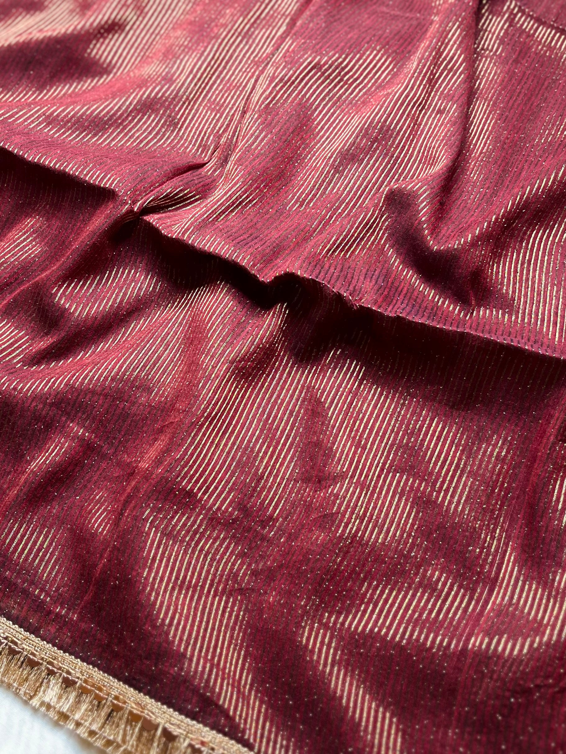 Handwoven Cotton Saree -  Persian Brown + Gold