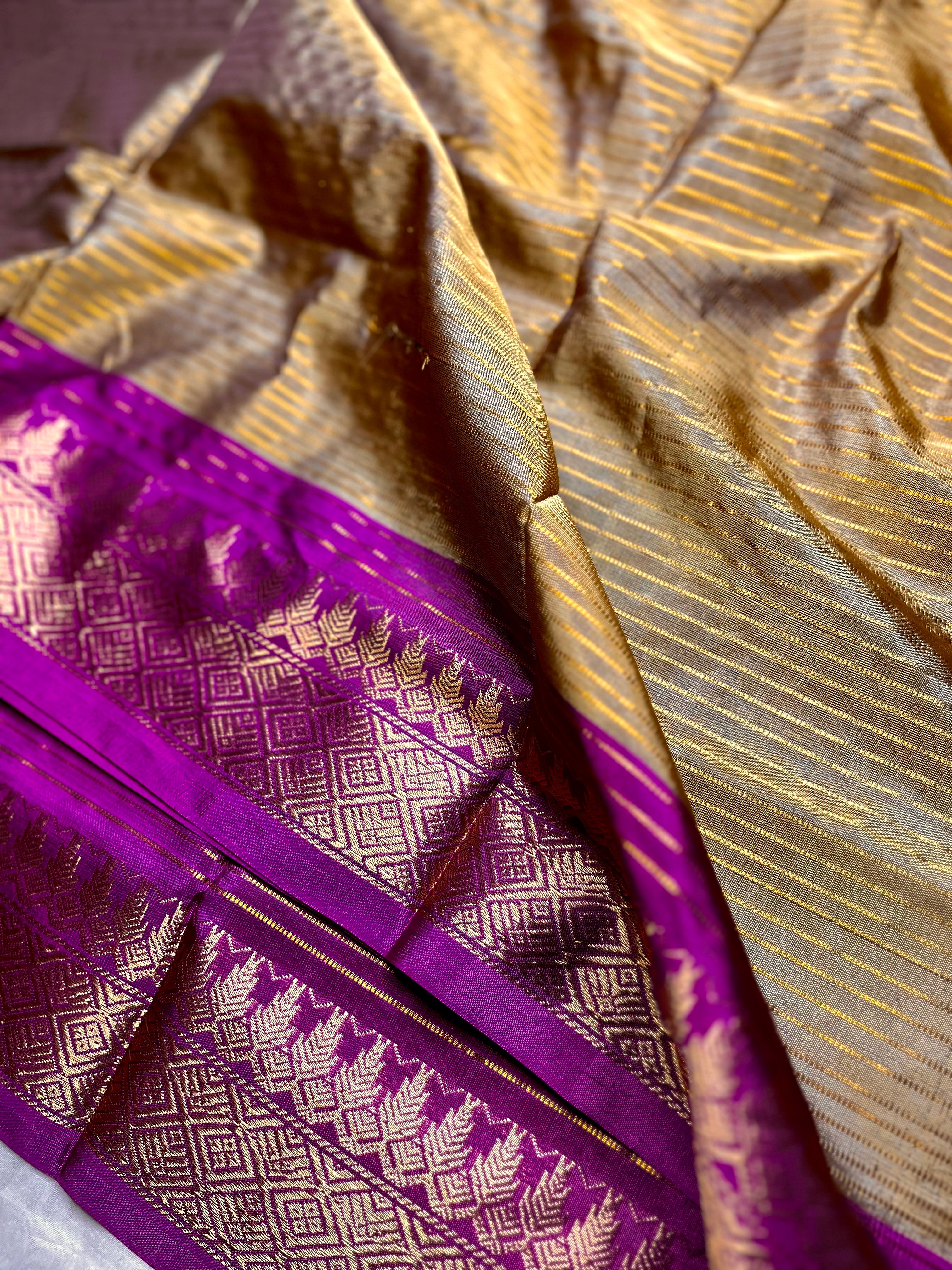 Handwoven Art Silk Saree -  Husk Brown + French Rose