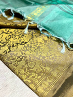 Load image into Gallery viewer, Handwoven Art Silk Saree -  Straw Brown Green + Fountain Blue
