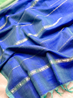 Load image into Gallery viewer, Handwoven Mangalgiri Silk Cotton Saree - Aqua Green + Havelock Blue
