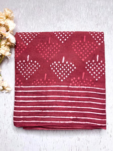 Handblock Printed Cotton Saree -  Amaranth Red  + Swiss Cream