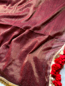 Handwoven Cotton Saree -  Persian Brown + Gold