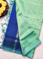 Load image into Gallery viewer, Handwoven Mangalgiri Silk Cotton Saree - Aqua Green + Havelock Blue
