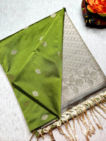 Load image into Gallery viewer, Soft Silk Saree  - Sushi Green + Quill Gray
