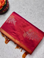 Load image into Gallery viewer, Soft Silk Saree  - Cerise Red + Golden Bell

