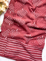 Load image into Gallery viewer, Handblock Printed Cotton Saree -  Amaranth Red  + Swiss Cream
