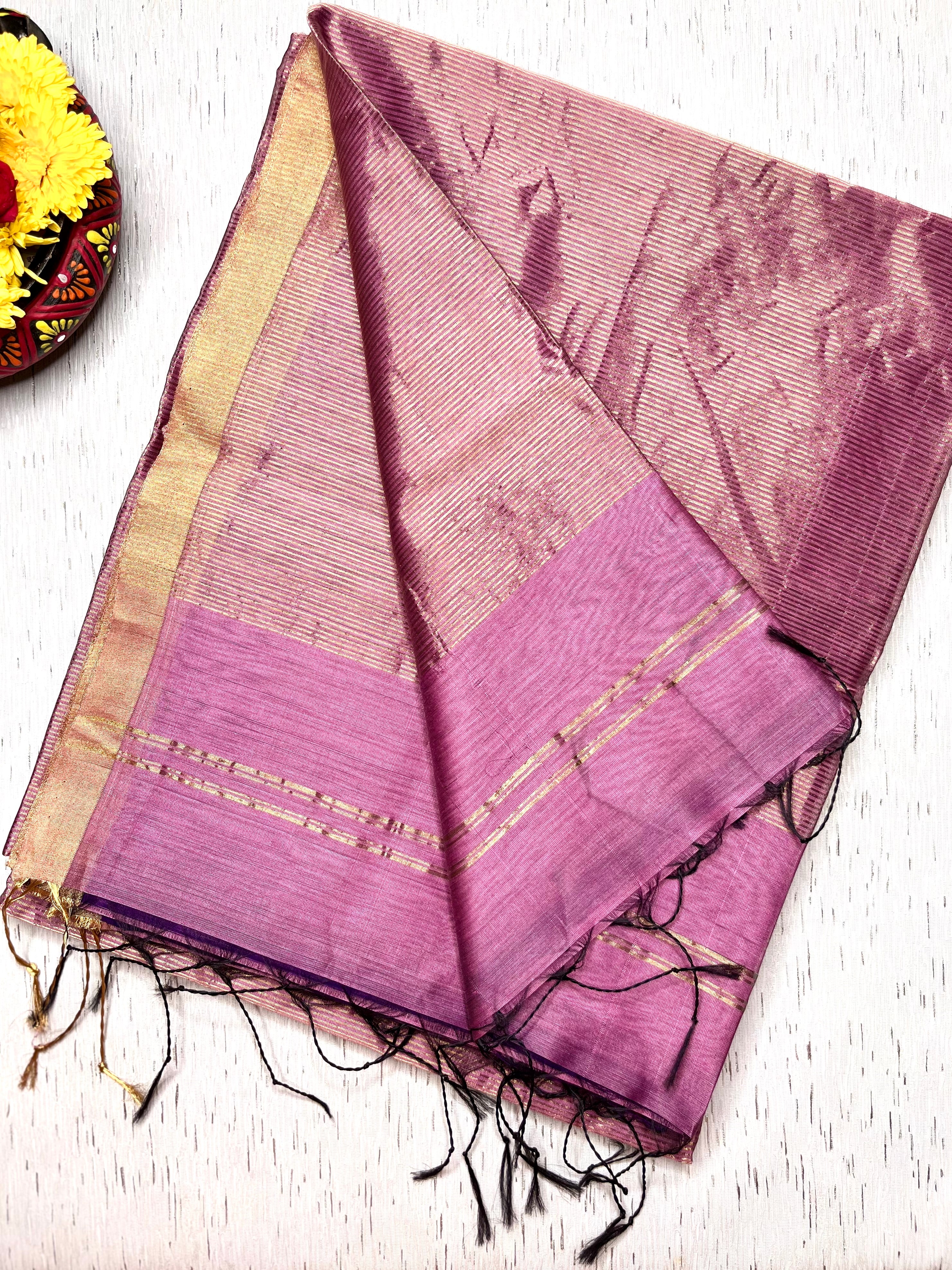 Handwoven Maheshwari Silk Cotton Saree - Mauve