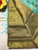 Load image into Gallery viewer, Handwoven Art Silk Saree -  Straw Brown Green + Fountain Blue
