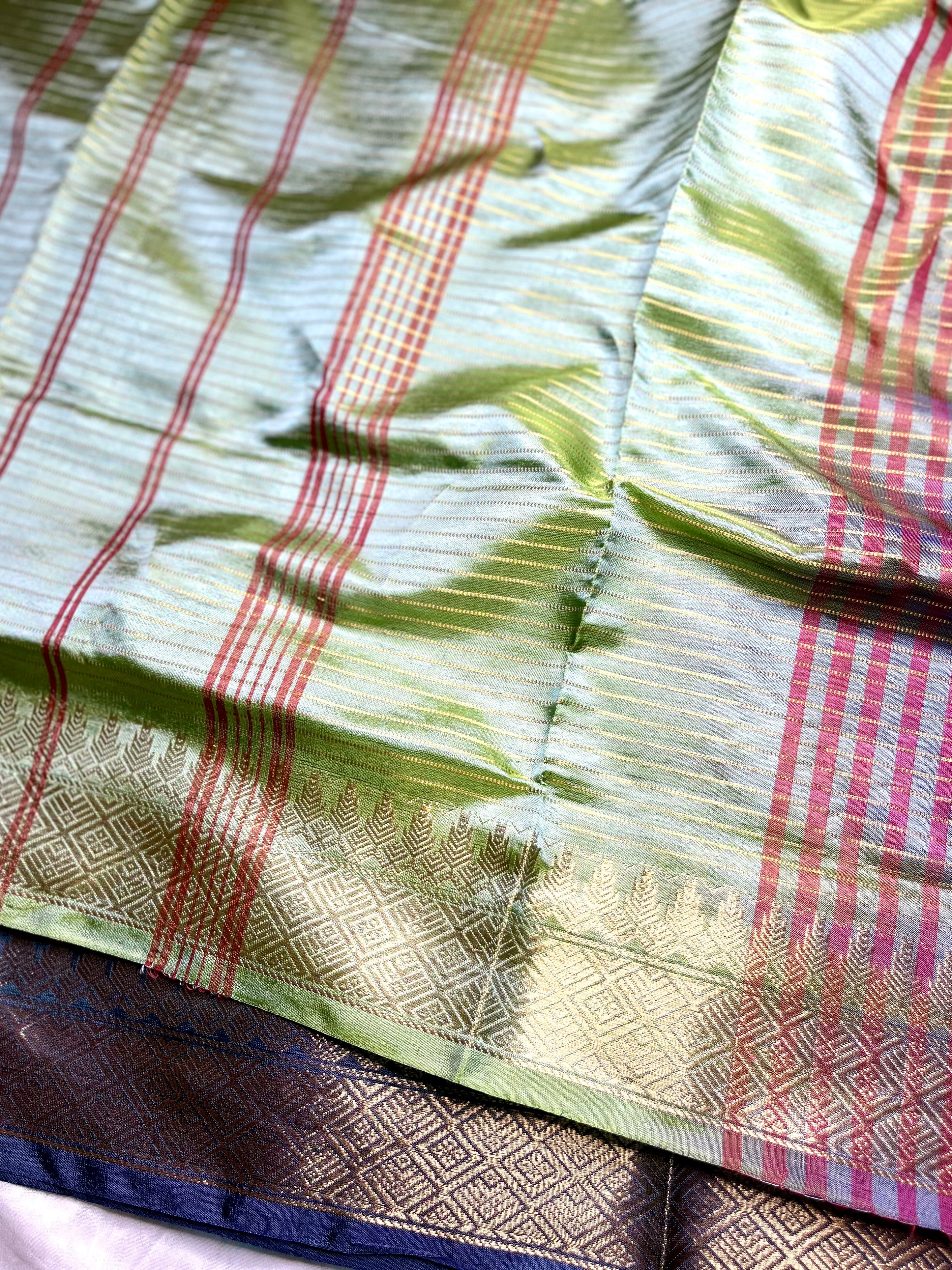 Handwoven Art Silk Saree - Zodiac Blue + Smoke Green