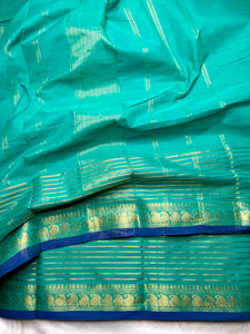 Chettinad Cotton Saree - Carribean Blue + Gold