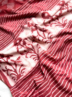 Load image into Gallery viewer, Handblock Printed Cotton Saree -  Amaranth Red  + Swiss Cream
