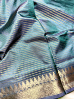 Load image into Gallery viewer, Handwoven Art Silk Saree - Zodiac Blue + Smoke Green
