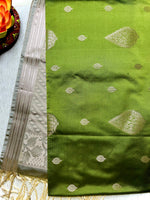 Load image into Gallery viewer, Soft Silk Saree  - Sushi Green + Quill Gray
