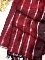 Load image into Gallery viewer, Handwoven Linen Saree - Cerise Maroon + Silver
