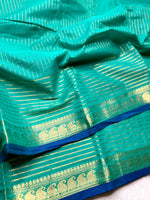 Load image into Gallery viewer, Chettinad Cotton Saree - Carribean Blue + Gold
