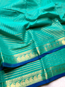 Chettinad Cotton Saree - Carribean Blue + Gold