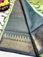 Load image into Gallery viewer, Handwoven Art Silk Saree - Zodiac Blue + Smoke Green
