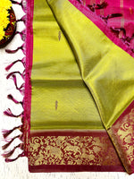 Load image into Gallery viewer, Handwoven Art Silk Saree -  Lime Green + Cerise Pink
