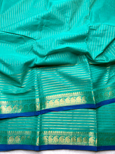 Chettinad Cotton Saree - Carribean Blue + Gold