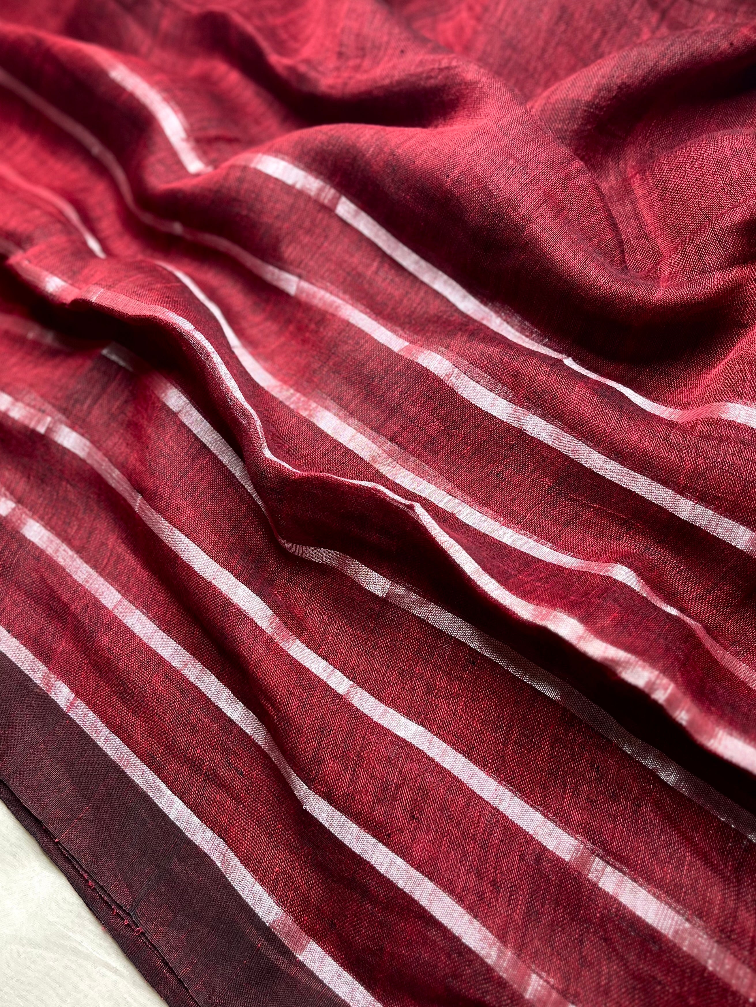 Handwoven Linen Saree - Cerise Maroon + Silver