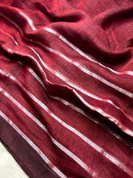 Load image into Gallery viewer, Handwoven Linen Saree - Cerise Maroon + Silver
