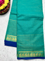 Load image into Gallery viewer, Chettinad Cotton Saree - Carribean Blue + Gold
