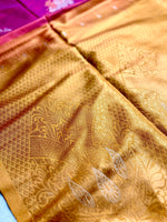 Load image into Gallery viewer, Soft Silk Saree  - Cerise Red + Golden Bell
