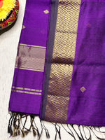 Load image into Gallery viewer, Handwoven Maheshwari Silk Cotton Saree - Eggplant Violet + Gold

