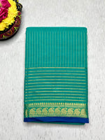 Load image into Gallery viewer, Chettinad Cotton Saree - Carribean Blue + Gold
