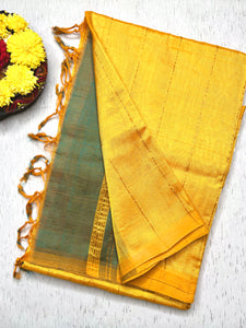 Handwoven Mangalgiri Silk Cotton Saree - Bright Sun + Steel Blue