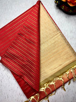 Load image into Gallery viewer, Soft Silk Saree  - Thunderbird Red + Harvest Sandal
