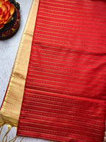 Load image into Gallery viewer, Soft Silk Saree  - Thunderbird Red + Harvest Sandal
