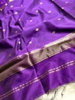 Load image into Gallery viewer, Handwoven Maheshwari Silk Cotton Saree - Eggplant Violet + Gold
