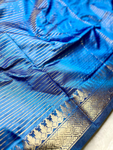 Handwoven Art Silk Saree -  Fun Blue +Thunderbird Red