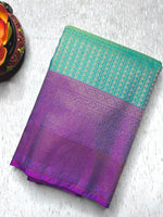 Load image into Gallery viewer, Soft Silk Saree  - Steel Blue + Cannon Red
