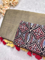 Load image into Gallery viewer, Khadi Cotton Saree -Flush Maroon +Rust Silver
