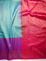 Load image into Gallery viewer, Soft Silk Saree  - Steel Blue + Cannon Red
